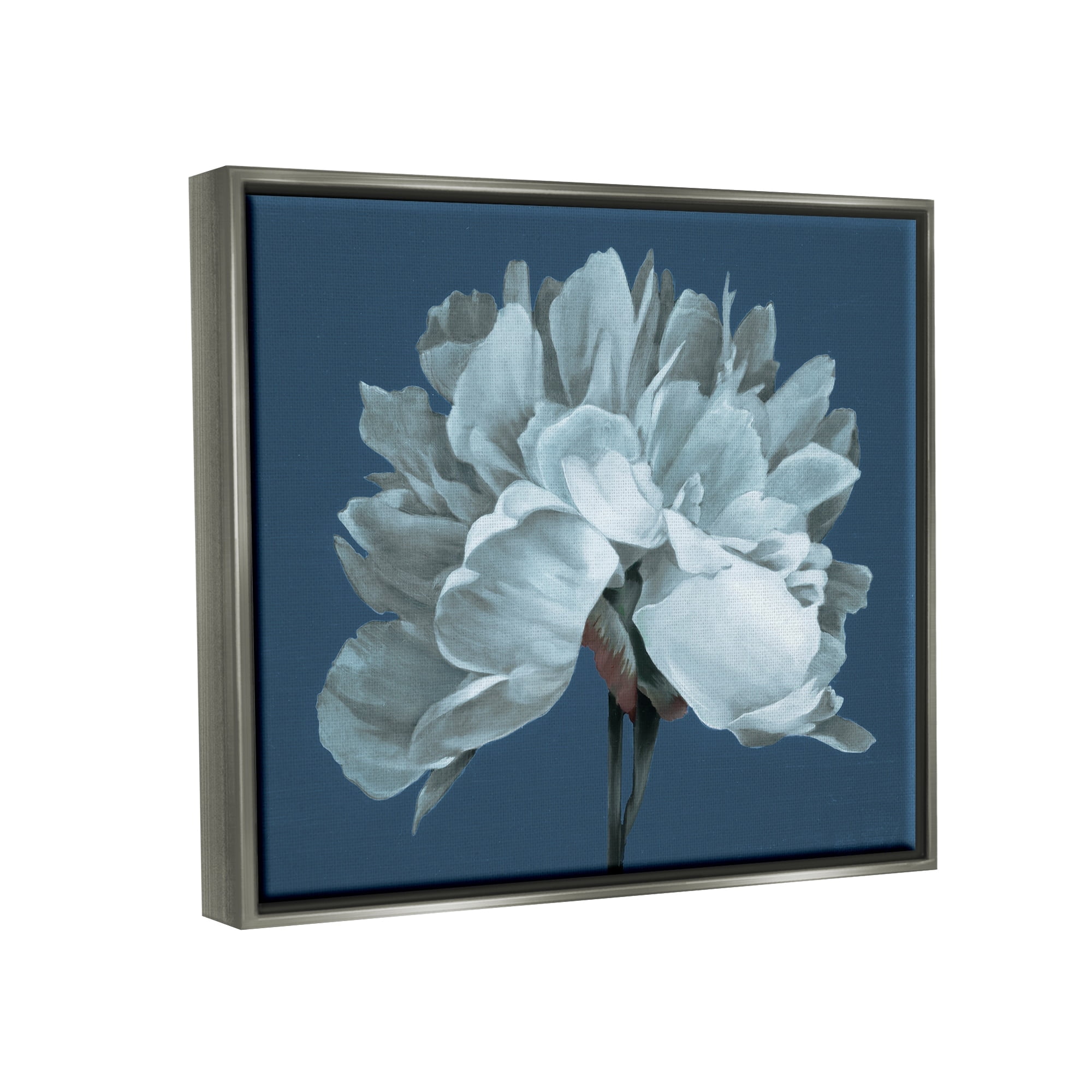 Stupell Industries Contemporary White Bloom Single Flower Sprig Graphic Art Luster Gray Floating Framed Canvas Print Wall Art, Design by Liz Jardine