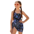 thumbnail image 2 of SEANATIVE 11-12 Years Girls One Piece Swimsuit One-Piece Bathing Suit with Mesh Skirt Cover Up Cut Out Stretchy Swimwear for Kids Children Teens, Hummingbird Flower Black Violet Blue, 2 of 7