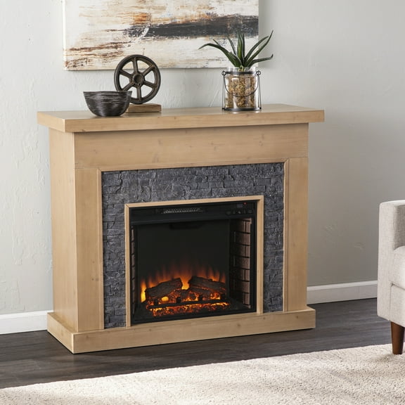 SEI Furniture Standlon Faux Stone/Engineered Wood Electric Fireplace in Natural