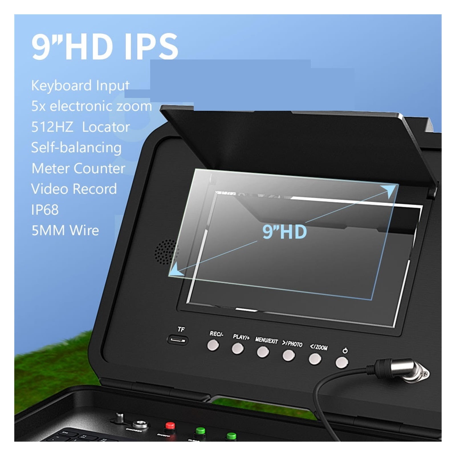 DVR 9" IPS Sewer Pipe Inspection Camera 23mm 1080P IP68 512HZ Locator Endoscope Meter Counter With 16GB Video Card 20/30/50/60M ,Stunning Clarity
