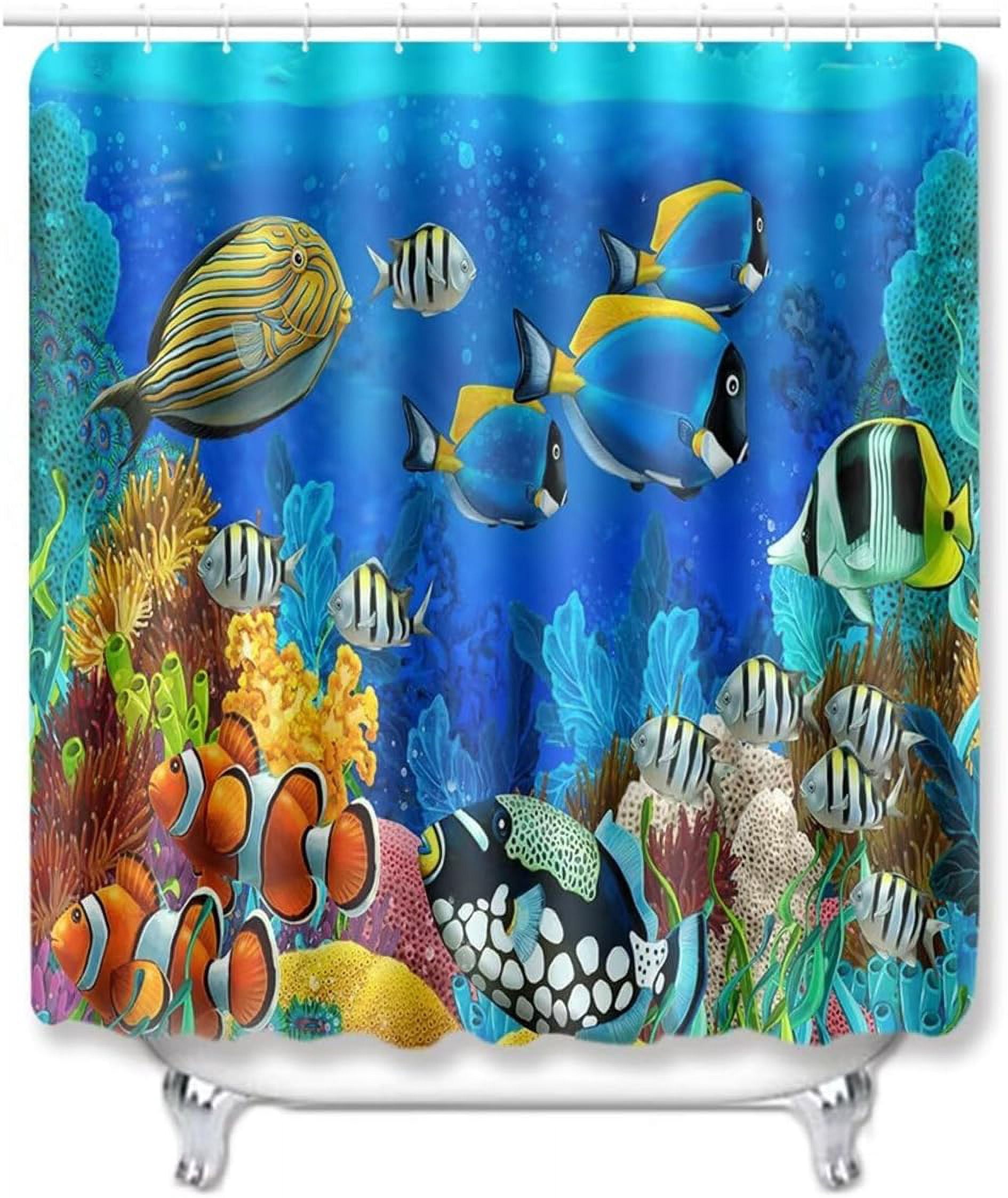 Manatee Shower Curtain Set Blue Ocean Marine Animal Waterproof Bath Curtain Sets with Non Slip Rugs 4pcs Bathroom Decor Accessories