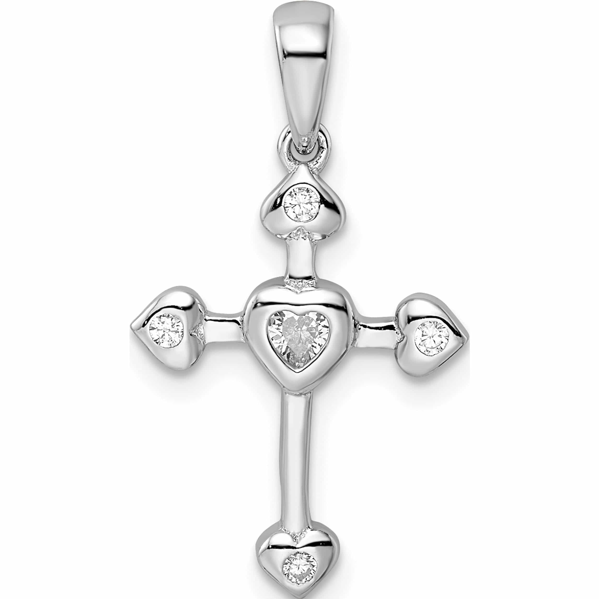 Sterling Silver Rhodium-Plated Multi-Color Synthetic CZ Cross Pendant 