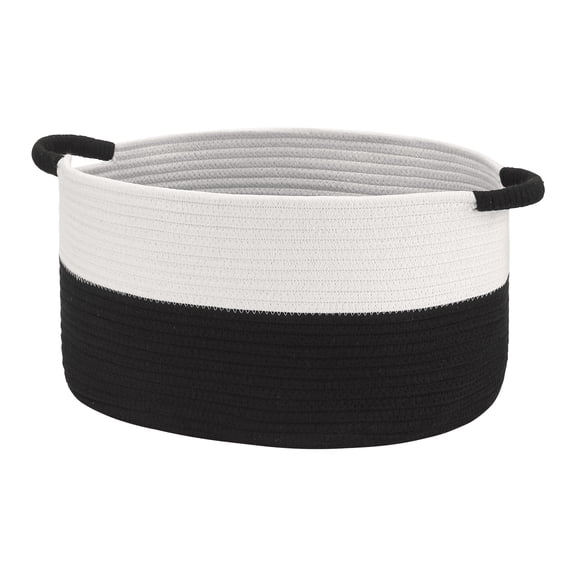 REGALWOVEN Woven Storage Basket with Handles, Shelf Closet Storage Bin White/Black 17*12.5*8.5in
