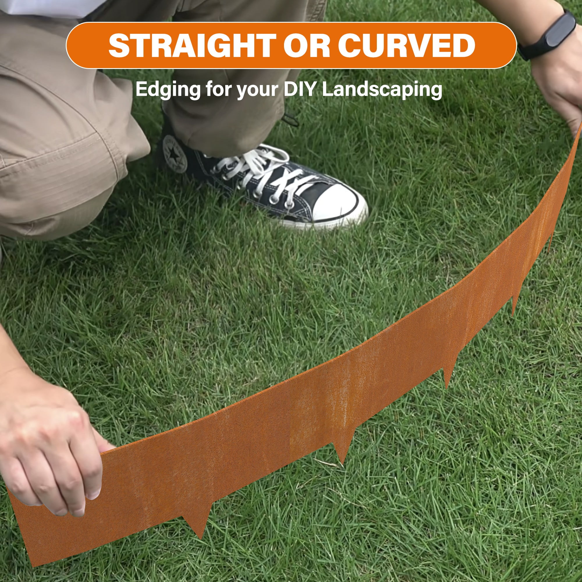 Rusty DIY Garden Edging for Landscaping Flower Bed Strips Corten Steel Metal Landscape Fence Borders Lawn Edge Divider Stakes Grass Plant Yard Outdoor Decorative No Dig Hammer-in, 6 Inches
