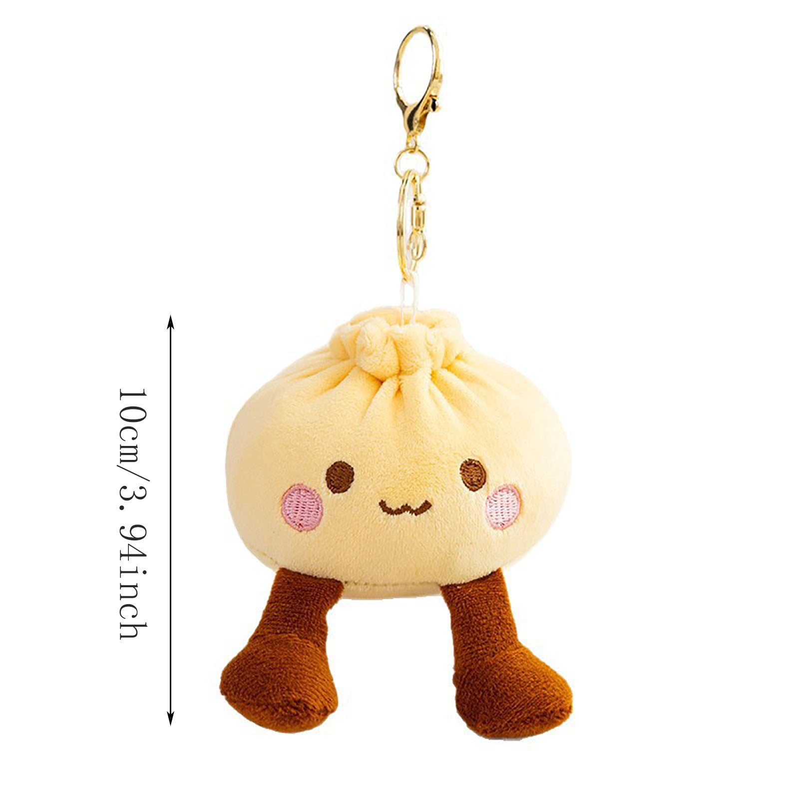 Tusihei Kawaii Dumpling Plush Keychain, Cute Steamed Bun Bag Pendant with Adorable Face, Soft Plush Key Ring with Metal Clasp and Chain for Backpack Purse Keys