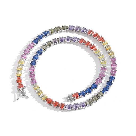 Different Shapes Colorful Necklace for Women 18K Gold Plated Lab Diamond Tennis Necklace Chain CZ Necklaces for Women Party Prom Jewelry Irregular Rainbow Necklace