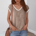 thumbnail image 2 of Women Summer Solid Color V Neck Printed Short Sleeved T Shirt, 2 of 4