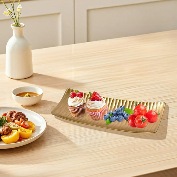 Foqnuq Wooden Storage Tray, Long Serving Tray & Candy Dish Organizer, Decorative Wood Platter for Snacks, Jewelry, Table Decor, White/Silver/Gold