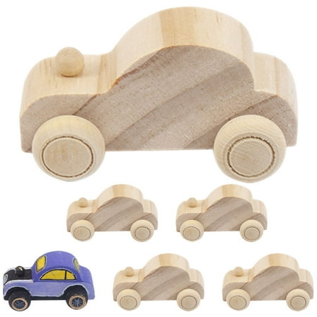 HONMEET Paintable Model Cars Wood Unfinished Car Toys 6Pcs 2.8X1.6In