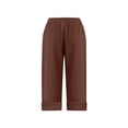 thumbnail image 5 of Frostluinai Kids Linen Shorts 5-16Y Elastic Waist Cuff Bermuda Shorts Solid Lounge Shorts Lightweight Beach Travel Shorts with Pocket, 5 of 9