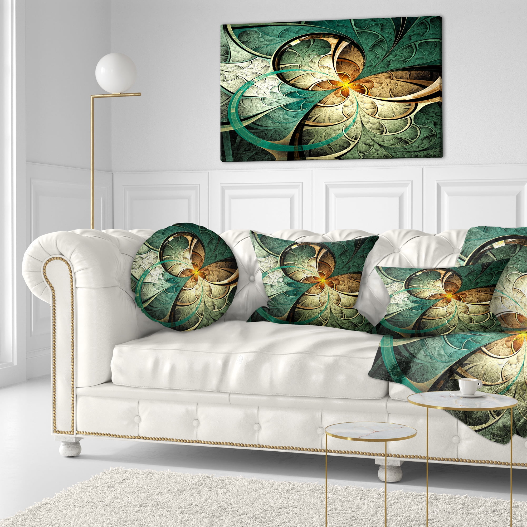 Designart Dark Yellow Green Fractal Flower - Abstract Throw Pillow - 12x20