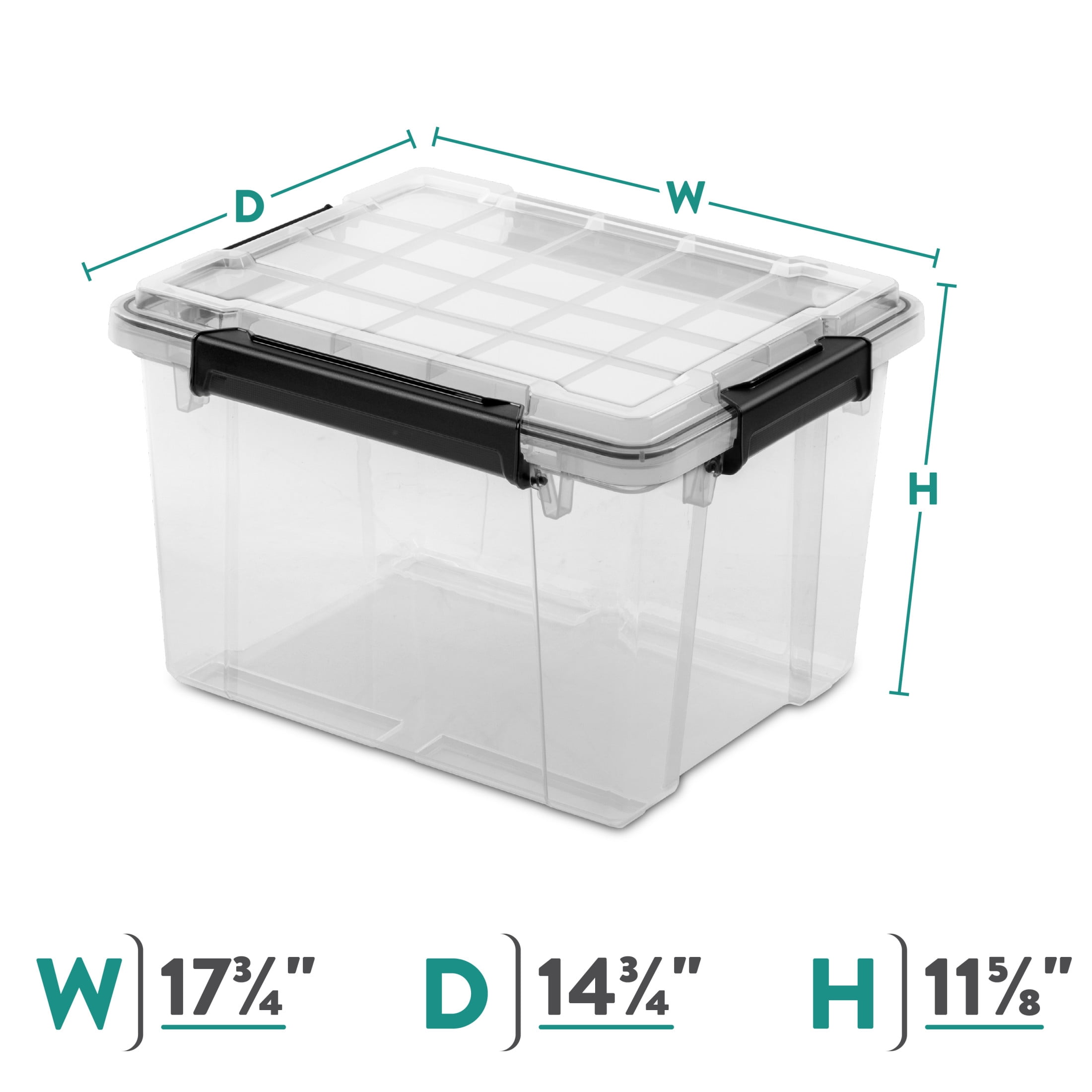 Sterilite Gasket Box, 34 Quart IP68 WaterProof Clear Plastic Storage Bin with Lid, Gasket Seal and Durable Latches, Black
