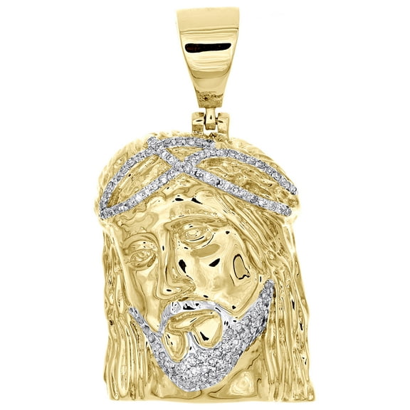 10K Yellow Gold Genuine Diamond Religious Jesus Face Pendant 1.50" Charm 1/3 CT.