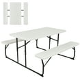 thumbnail image 1 of Gymax Folding Picnic Table & Bench Set for Camping BBQ w/ Steel Frame White, 1 of 10