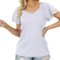thumbnail image 2 of Estrela Camiseta de Manga Corta con Volantes de Color Puro para Mujer, Camiseta cómoda con Cuello en V para Mujer, Camiseta de Color Liso, Top Blanco XL, 2 of 5