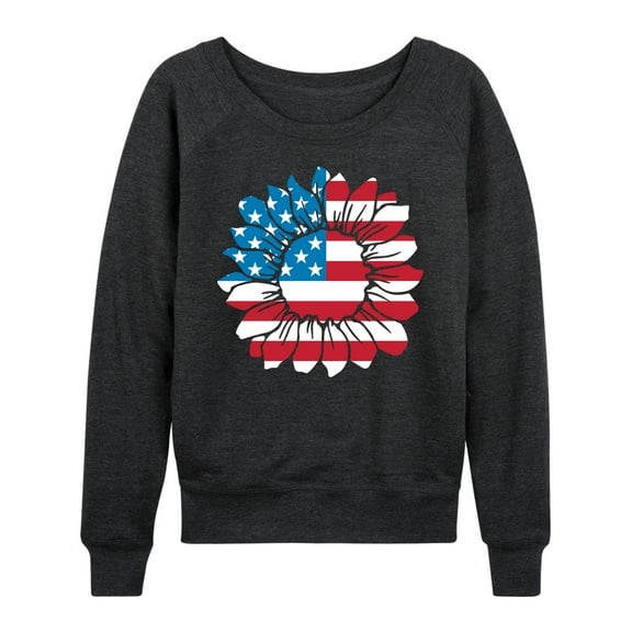 Instant Message - American Flag Sunflower  - Women's Lightweight French Terry Long Sleeve Shirt