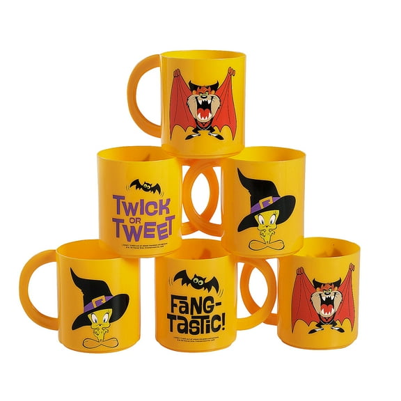 8 oz. Looney Tunes Halloween Tazmanian Devil & Tweety Bird Plastic Mugs - 12 Pieces