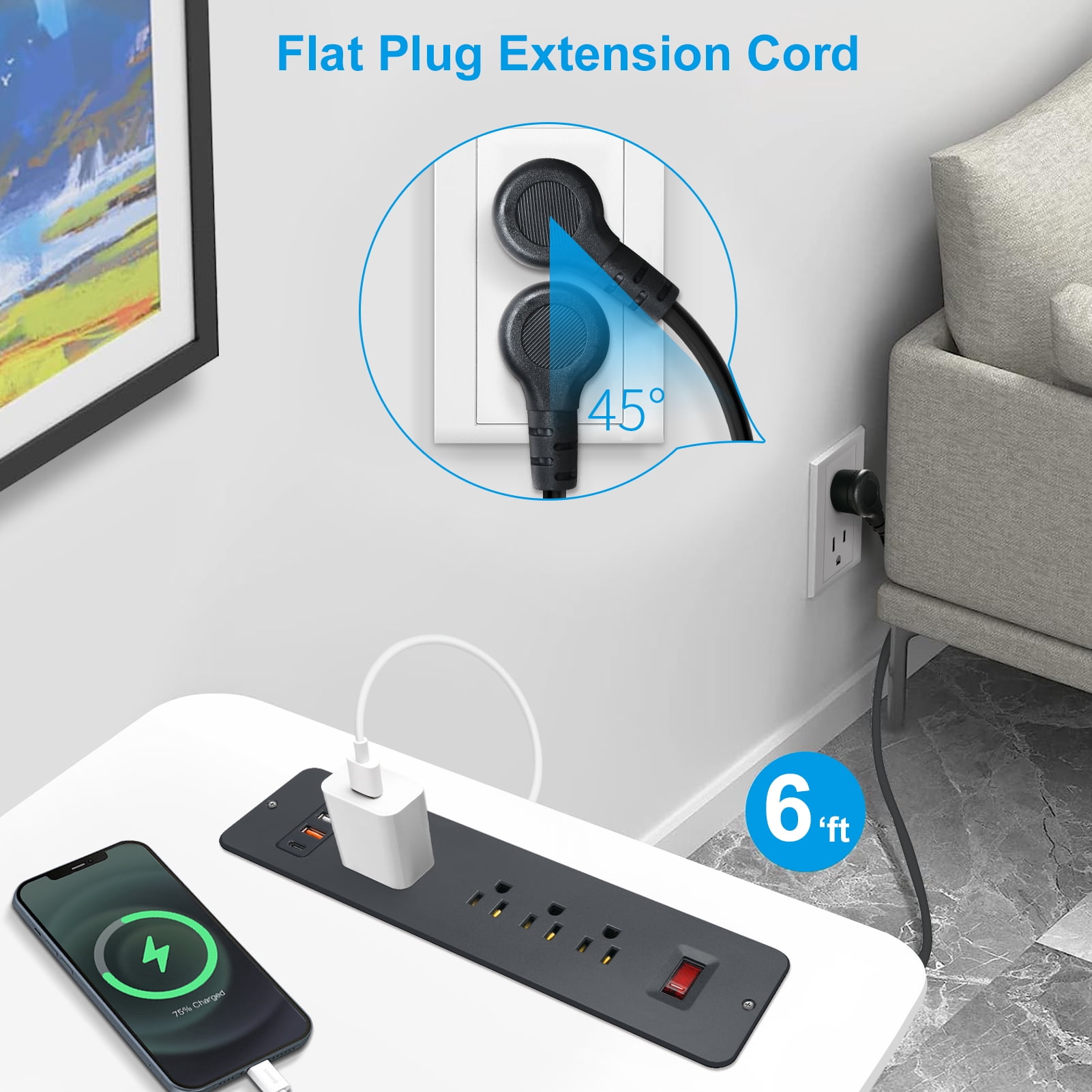 8 Outlets Double Side Recessed Power Strip with USB C PD 20W, Flush Mount Fast Charge Desktop Power Extender Built in Under Desk Multiple Power Outlets Flat Plug for Furniture Table Conference