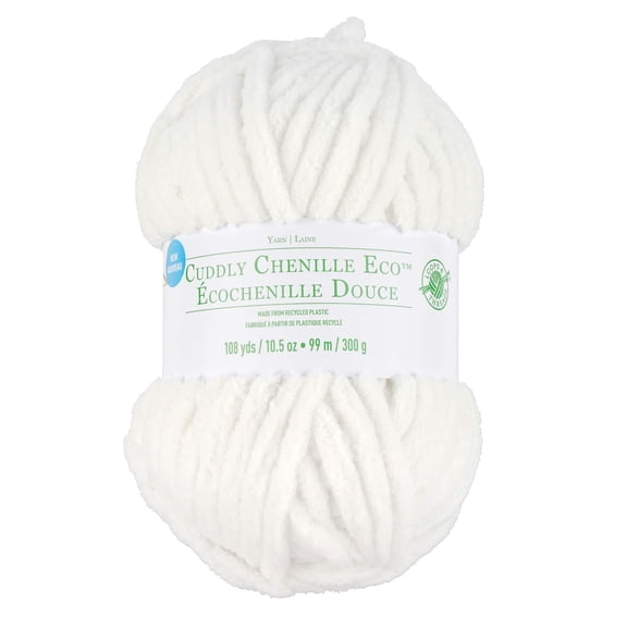 Cuddly Chenille Eco Yarn by Loops & Threads - Yarn for Knitting - Crochet - Weaving - and Arts & Crafts - White - Polyester - 10.5 oz