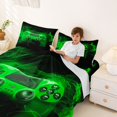 thumbnail image 4 of meiyoeat Neon Green Smoke Gaming Full Size Sheets for Boys Teens, Video Game Gamer Bed Sheets, Black Green, 4pcs, 1 Flat Sheet, 1 Fitted Sheet and 2 Pillowcases, 4 of 6
