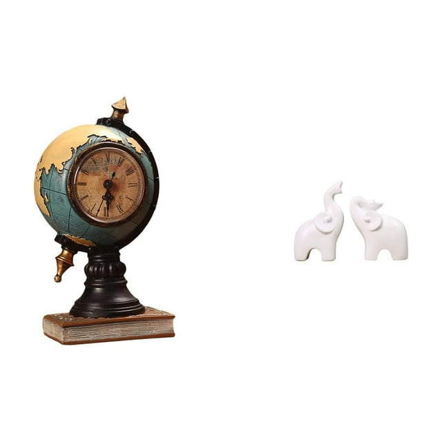 Figura de con globo terráqueo, estatua moderna, reloj de mesa, adorno artesanal coleccionable, decoración de mesa única, decoración del hogar