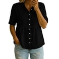 thumbnail image 2 of Craaazy Women's Loose Fit Collared Blouse, Solid Color Short Sleeve Button Down Shirt, Breathable Cotton Linen Casual Top for Daily Wear, Work & Weekend Gifts, 2 of 9