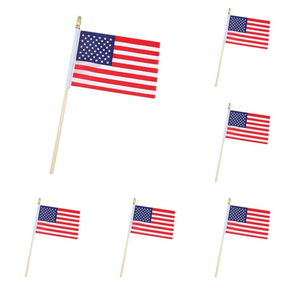 Small US Flags On Stick 4 X 6 Inch Mini Hand Held Stick Flags with Spear Top Solid Wooden Flag for Party Sports Events Patriotic Festival 4th Of July Decorations