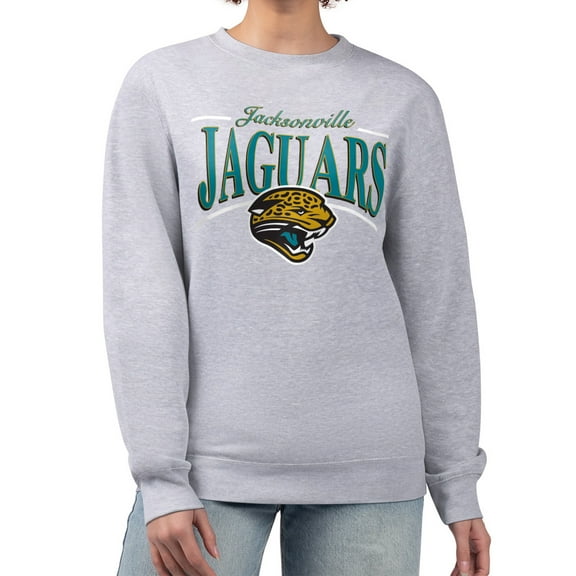Women's Starter Gray Jacksonville Jaguars Throwback Arch Stripe Fleece Pullover Sweatshirt