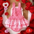 thumbnail image 4 of Rhoudy Barboteuse Fille Col Ras du Cou Sans Manches Cœur Brodé Rayé Combinaison une-Pièce Robe Rose 6-12 Mois, 4 of 6