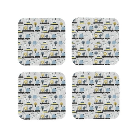

Fuzoiu Lion Hippo Elephant On The Car Print Leather Coasters Set Drink Coasters Set of 4 for Tabletop Protection Durable PVC Coasters Home Décor and Housewarming Gift-Square