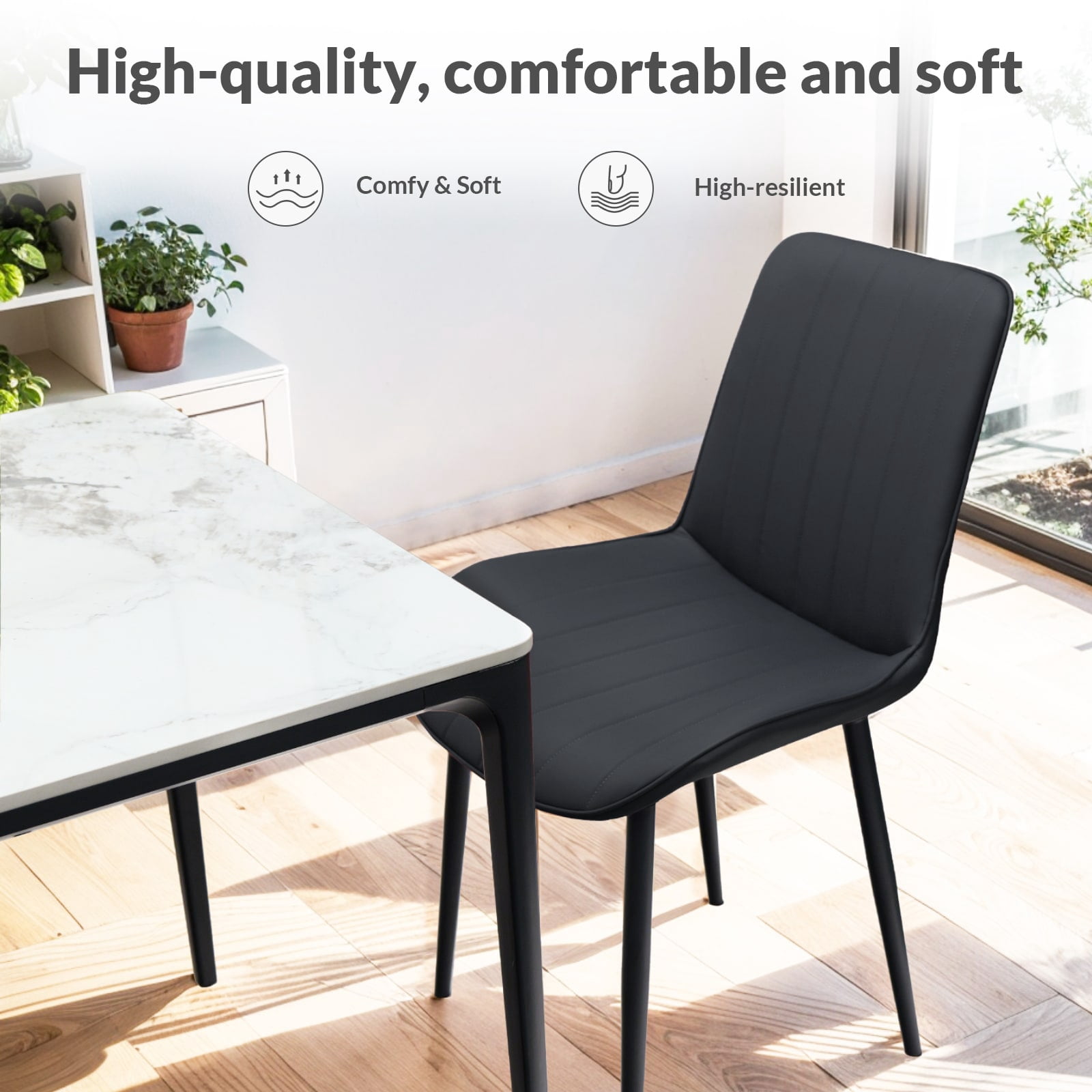 MAYEERTY Black Red PU Leather Dining Chairs with Metal Legs, Wave Pattern Upholstered Armless Chair Set of 2 for Kitchen, Restaurant, Living, Meeting Room