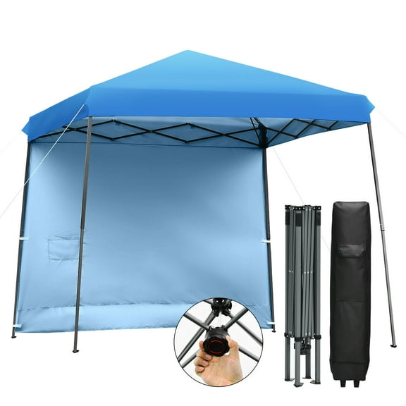 Gymax 10ft X 10ft Pop Up Tent Slant Leg Canopy W/ Roll-up Side Wall Blue