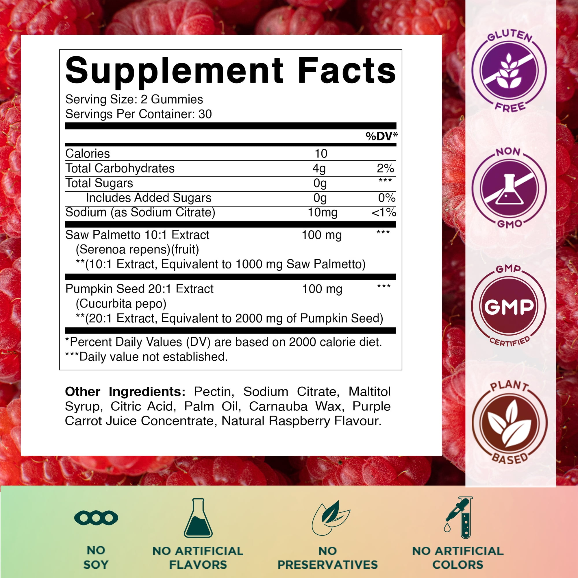 (2 pack) Vitamatic Sugar Free Saw Palmetto with Pumpkin Seed - 3000 mg Equivalent per Serving - Natural Raspberry Flavor - 60 Count