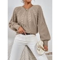 thumbnail image 4 of Pullover Sweaters Crewneck Lantern Sleeve Knit Sweater (M, RugbyTanBeige), 4 of 5