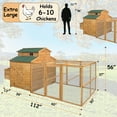 thumbnail image 2 of Chicken Coop for 6-10 Chickens, 112" Extal Large Chicken Coops, with Chicken Run & Nesting Box & Secure Enclosure, Outdoor Wooden Hen House Hutch for Rabbit, Poultry Pet, Duck, 2 of 7