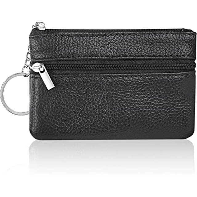Cartera pequeña de piel para mujer, mini cartera de piel Mini cartera pequeña con llavero y 3 compartimentos