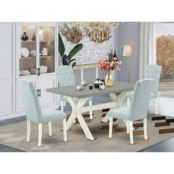 East West Furniture X-Style 5-piece Wood Dining Table Set in Linen White
