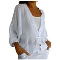 thumbnail image 1 of DPTALR Womens Casual Solid Color Loose Blouses V-neck Buttons Long Sleeves Blouses, 1 of 5