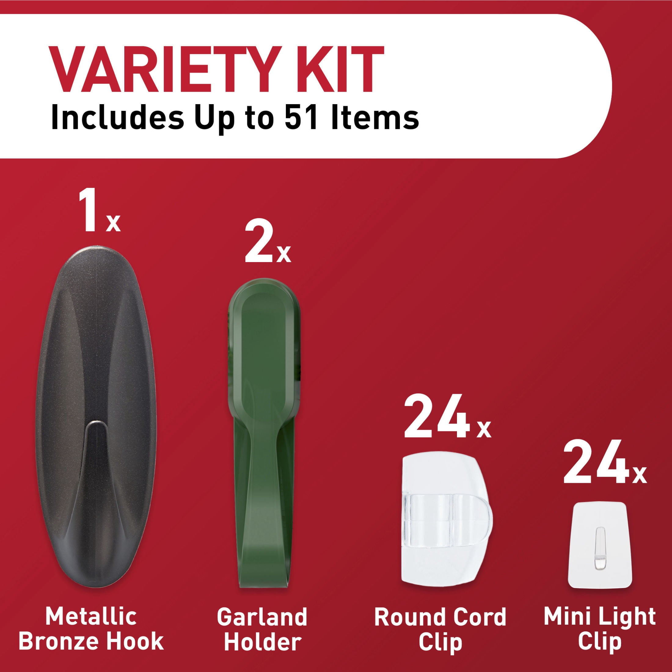 Command Holiday Decorating Kit, Indoor & Outdoor Use, Holds up to 5 lb., Hang up to 92 ft. of Lights and 4 Decorations