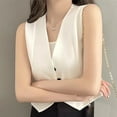 thumbnail image 4 of GEWSEY 2025 Womens Summer Vest Tops Sleeveless Long Lightweight V-Neck Single Button Slits Casual Fashion Work Jacket (White, XXL), 4 of 6