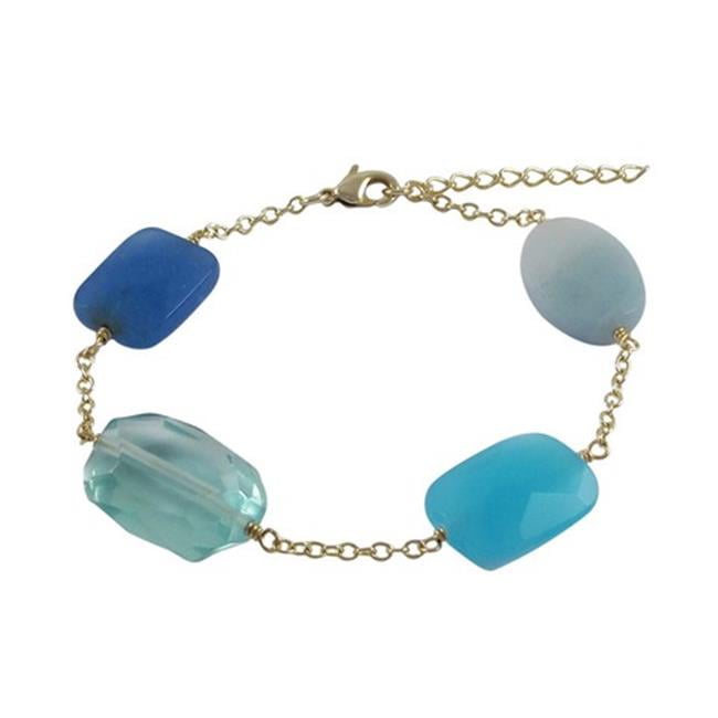 Dlux Jewels Aqua & Blue Chalcedony Semi Precious Faceted Chunky Stones with Gold Plated Brass Chain Bracelet, 7.5 in. by Dlux Jewels