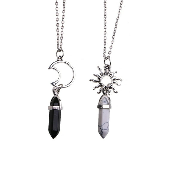 JUNTEX 2 Pieces Sun and Moon Crystal Couple Necklace Symbolize Love for Lovers