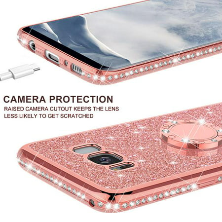 Galaxy S8 Plus Case, Cute Glitter Bumper with Ring Kickstand, Girls Women Sparkly Bling Luxury Soft Protective Phone Case for Samsung Galaxy S8 Plus ...