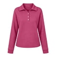 thumbnail image 4 of LAJPXKHY Tops for Women Long Sleeve Lapel Collar V-Neck Button Texture Solid Fashion Fall Casual Running Athletic Pullover Shirts(Large,Hot Pink), 4 of 7