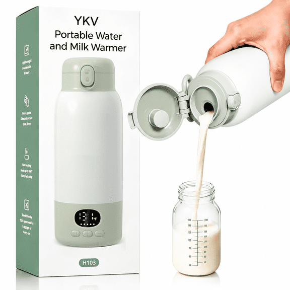 YKV Portable Bottle Warmer for Travel, 17oz Rechargeable Baby Milk Warmer with Fast Heating, 10400mAh Battery, 316 Stainless Steel, Temperature Control for Breast Milk & Formula