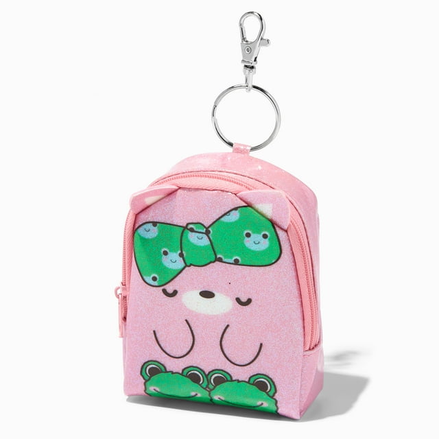 Claire's Mini Backpack Keychains Sleepy Cat, Pink Key Ring with Easy Attach Hook