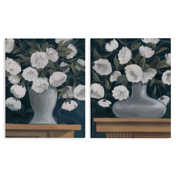 Stupell Industries Flower Vases on Table Top Plants & Flowers Painting Wrapped Canvas Art Print Wall Art, 16 x 20, Set of 2