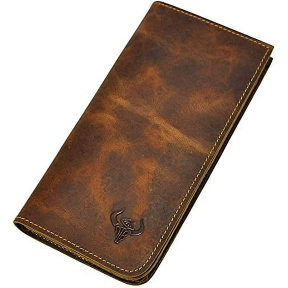 Le'aokuu Mens Real Leather Bifold Organizer Checkbook Wallet Cash Holder Brown (Dark Brown)