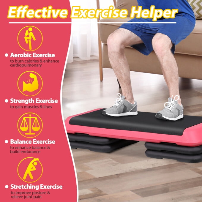 ZENSTYLE 43'' Aerobic Exercise Stepper Platform Adjustable Fitness Stepper with 4 Risers Pink