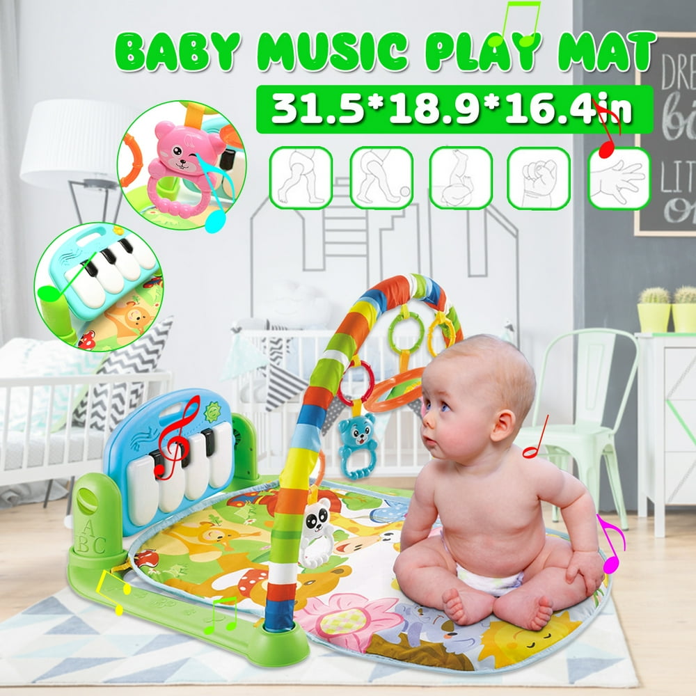 Baby Activity Gym Rack Piano Fitness Playmat with 5 Activity Sensory